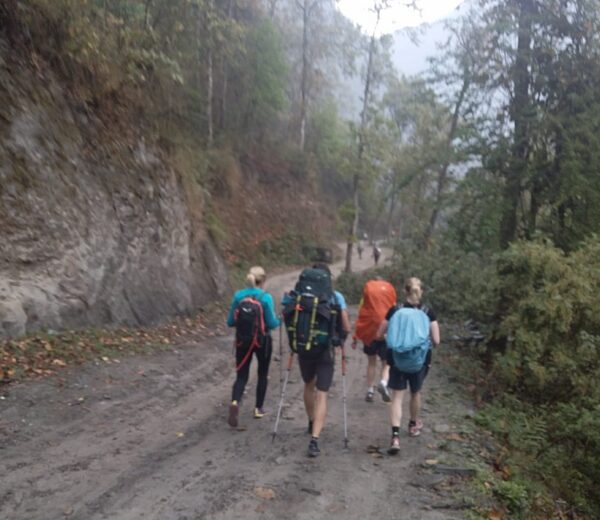 Walk on newly constructed road in Manaslu