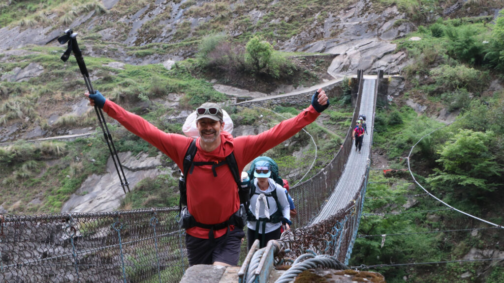 Manaslu Circuit Trek - 15 Days 5 trekkers enjoying way to deng from jagat