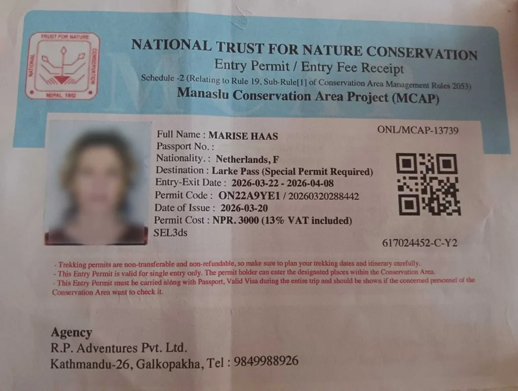 Manaslu Conservation Area Permit 1